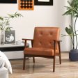 Mid Century Modern Accent Chair with Solid Rubber Wood Frame and Leather Cover-Brown Online now