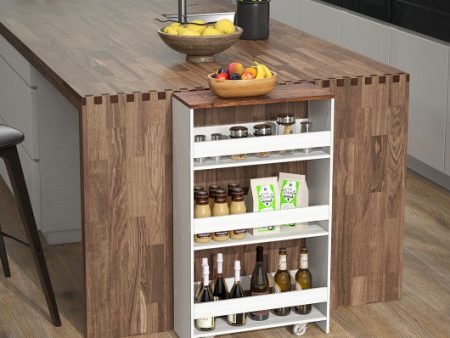 4-Tier Rolling Storage Cart Slim Kitchen Cart on Wheels with Open Shelves and Handle-Rustic Brown Hot on Sale