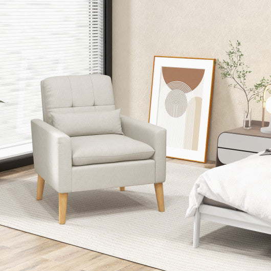 Accent Chair with Lumbar Pillow  Natural Rubber Wood Legs  Padded Cushions-Beige Hot on Sale