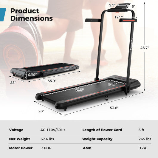 2 in 1 Folding Treadmill with Incline with Remote Control-Red on Sale