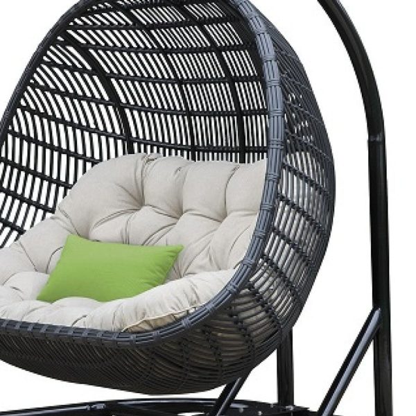 69  Beige and Black Aluminum Indoor Outdoor Swing Chair with Beige Cushion Fashion