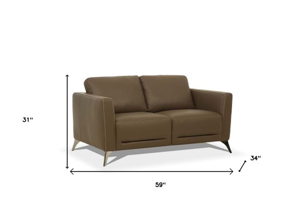 59  Brown And Silver Leather Loveseat Online Sale