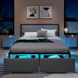 Full Queen Twin Size Bed Frame with LED Lights Drawer and Metal Slats-Queen Size Discount