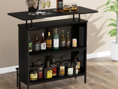 4-Tier Liquor Bar Table with 6 Glass Holders and Metal Footrest-Black For Sale