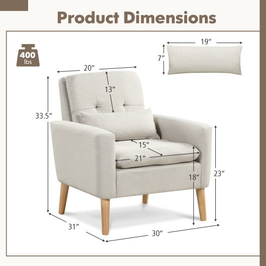 Accent Chair with Lumbar Pillow  Natural Rubber Wood Legs  Padded Cushions-Beige Hot on Sale