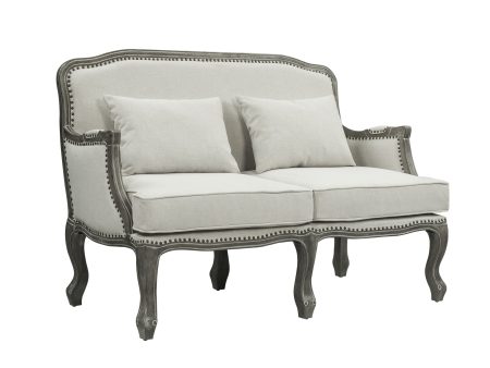 56  Cream And Gray Linen Loveseat and Toss Pillows Hot on Sale