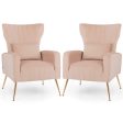 Velvet Upholstered Wingback Chair with Lumbar Pillow and Golden Metal Legs-Pink Fashion