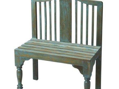 Antiqued Blue Solid Wood Bench For Cheap