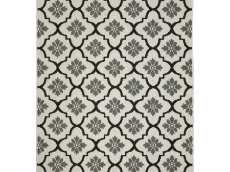 10  X 13  Beige and Black Geometric Stain Resistant Indoor Outdoor Area Rug For Sale