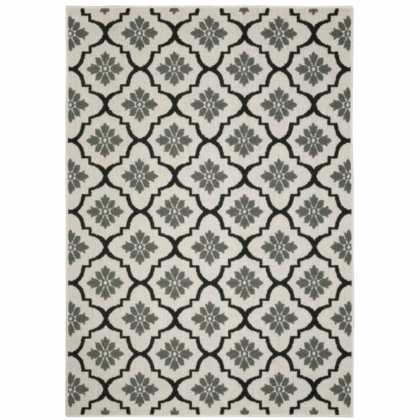 10  X 13  Beige and Black Geometric Stain Resistant Indoor Outdoor Area Rug For Sale