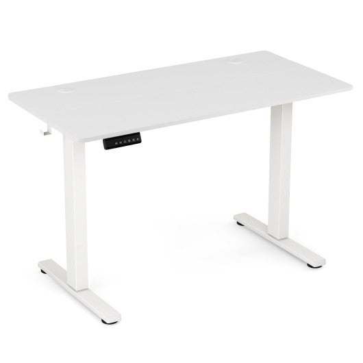 Electric Standing Desk with 3 Memory Height Settings and 2 Hanging Hooks & Cable Management-White For Discount