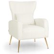 Velvet Upholstered Wingback Chair with Lumbar Pillow and Golden Metal Legs-White For Discount