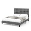 Queen Size Upholstered Platform Bed with Square Stitched Headboard For Discount