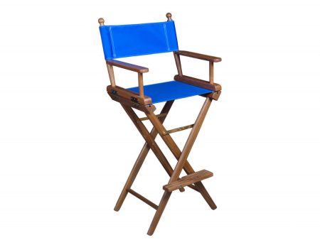 23  Blue and Brown Solid Wood Indoor Outdoor Director Chair For Discount