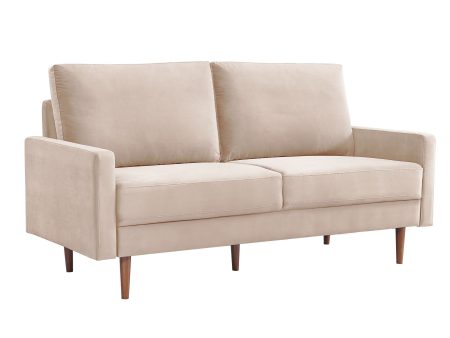 69  Beige Velvet Sofa With Dark Brown Legs Fashion