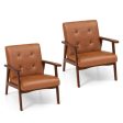 Mid Century Modern Accent Chair with Solid Rubber Wood Frame and Leather Cover-Brown Online now