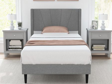 Twin Queen Bed Frame with Linen Upholstered Wingback Headboard-Twin Size Online now