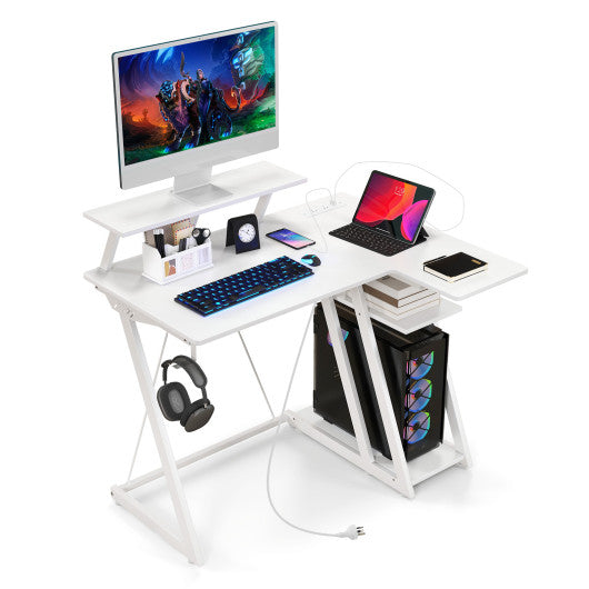 L Shaped Gaming Desk with Outlets and USB Ports-White Online Sale