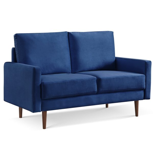 57  Blue And Dark Brown Velvet Loveseat For Cheap