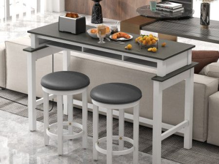 3-Piece Home Bar Set with 2 Upholstered Bar Stools  Outlets and USB Ports-Gray on Sale