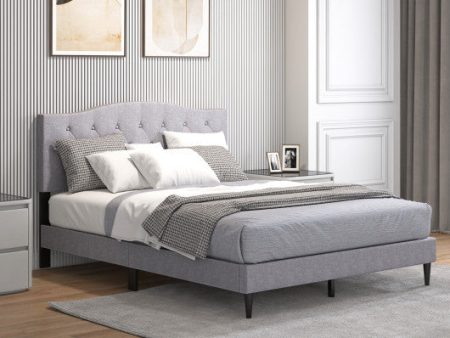 Queen Size Upholstered Platform Bed with Button Tufted Headboard-Queen Size Online Sale