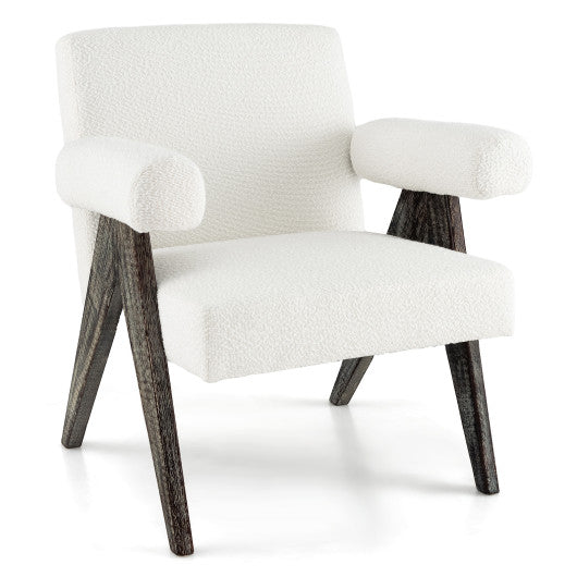 Upholstered Armchair with Natural Rubber Wood Legs and Sponge Padded Seat-White Sale