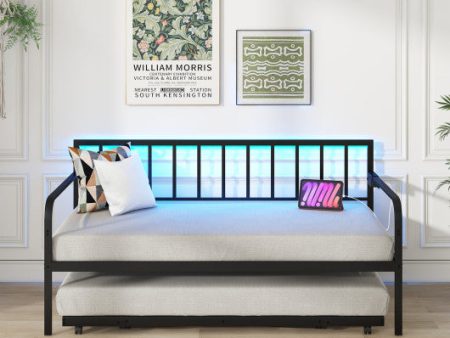 Twin Daybed with Charging Station and LED Lights-Black Hot on Sale