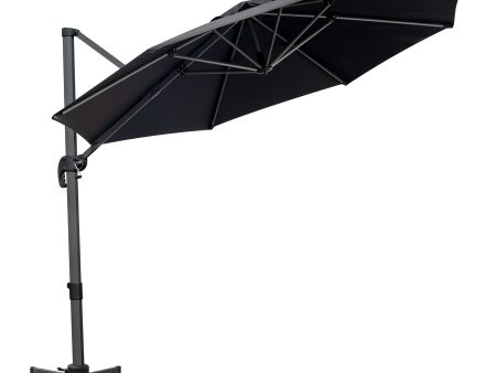 10  Black Polyester Round Tilt Cantilever Patio Umbrella With Stand For Sale