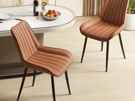 Faux-Leather Fabric Dining Chair Set of 2 with Metal Legs and Padded Seat-Brown Cheap