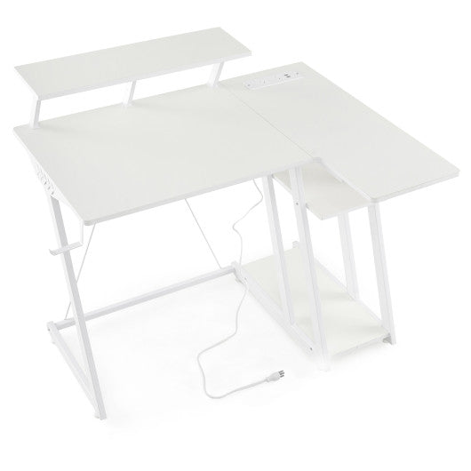 L Shaped Gaming Desk with Outlets and USB Ports-White Online Sale