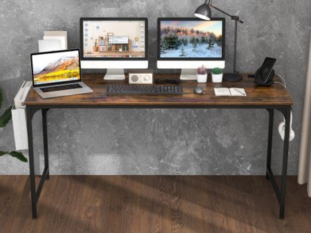 60 Inch Computer Desk with Charging Station Storage Bag-Rustic Brown Sale