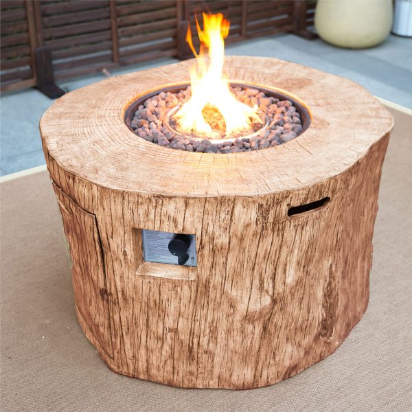 37  Brown Faux Wood Stump Propane Round Fire pit With Cover Fashion