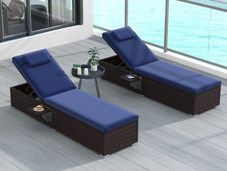 Patio Chaise Lounge Set of 2 with Backrest Seat Cushion and Headrest-Navy For Cheap