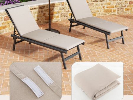 Outdoor Chaise Lounge Cushion Patio Furniture Folding Pad with Fixing Straps-Beige For Sale