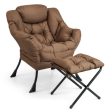 Modern Accent Sofa Chair with Folding Footrest and Side Pocket-Brown Online Sale