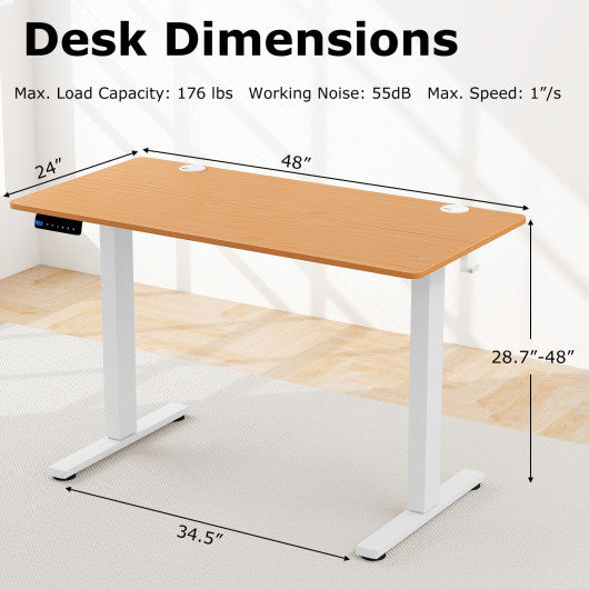 Electric Standing Desk with 3 Memory Height Settings and 2 Hanging Hooks & Cable Management-Natural For Discount