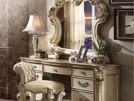 Elaborate Carved Gold Patina Finish Desk Vanity Dressing Table With 7 Drawers on Sale