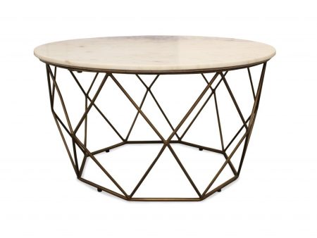 32  Ivory And Brass Genuine Marble And Metal Round Coffee Table For Cheap