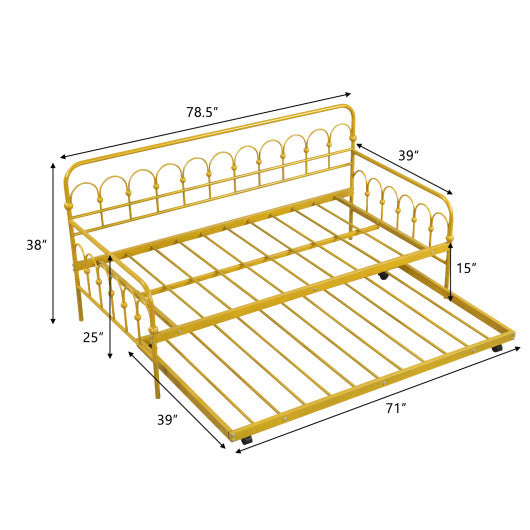 Twin Size Golden Metal Daybed with Trundle and Lockable Wheels-Twin Size Cheap