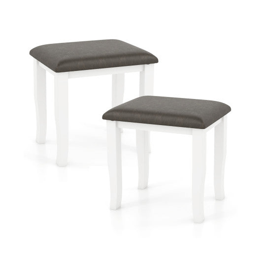 Faux Leather Vanity Stool Chair Set of 2 for Makeup Room and Living Room-Gray and White For Discount