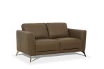 59  Brown And Silver Leather Loveseat Online Sale