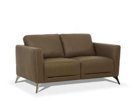 59  Brown And Silver Leather Loveseat Online Sale