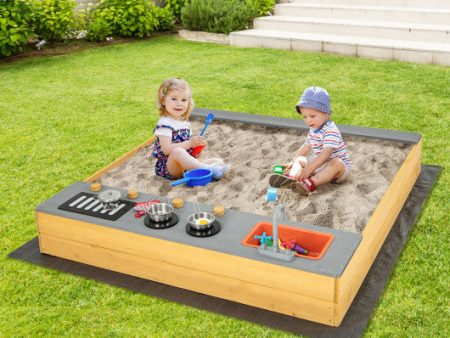 Wooden Sandbox Kids Sand Pit with Kitchen Playset Accessories for 3-8 Years Old Online Sale