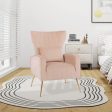 Velvet Upholstered Wingback Chair with Lumbar Pillow and Golden Metal Legs-Pink Fashion