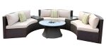 Six Piece Outdoor Black Wicker Sectional Seating Group with Beige Cushions on Sale