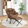 Modern Accent Sofa Chair with Folding Footrest and Side Pocket-Brown Online Sale