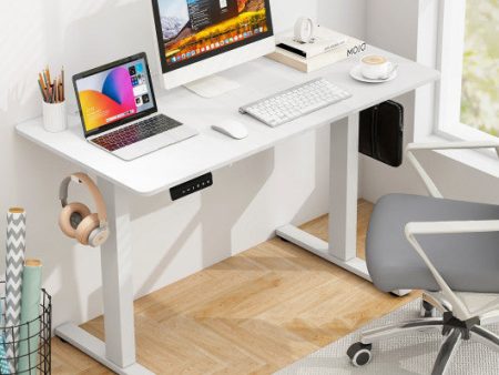 Electric Standing Desk with 3 Memory Height Settings and 2 Hanging Hooks & Cable Management-White For Discount