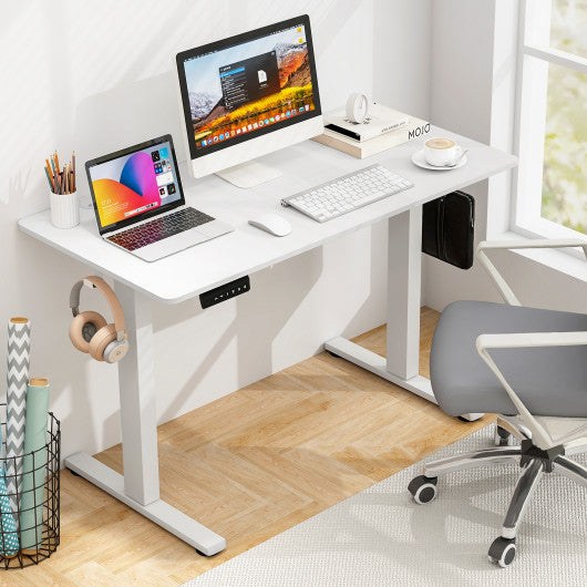 Electric Standing Desk with 3 Memory Height Settings and 2 Hanging Hooks & Cable Management-White For Discount