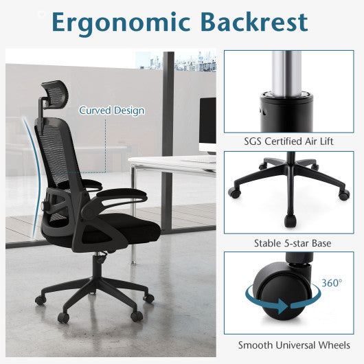 Adjustable Swivel Task Chair Ergonomic Office Chair with Adjustable Lumbar Support-Black Online Hot Sale