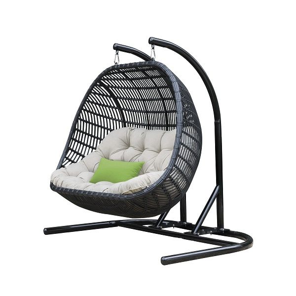 69  Beige and Black Aluminum Indoor Outdoor Swing Chair with Beige Cushion Fashion